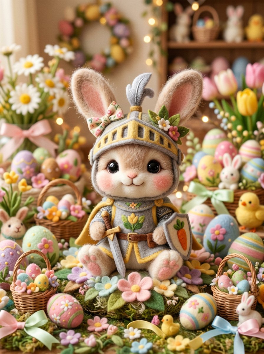 Kawaii Felt Easter Bunny With Customizable Outfit — Nano Banana Pro image prompt example