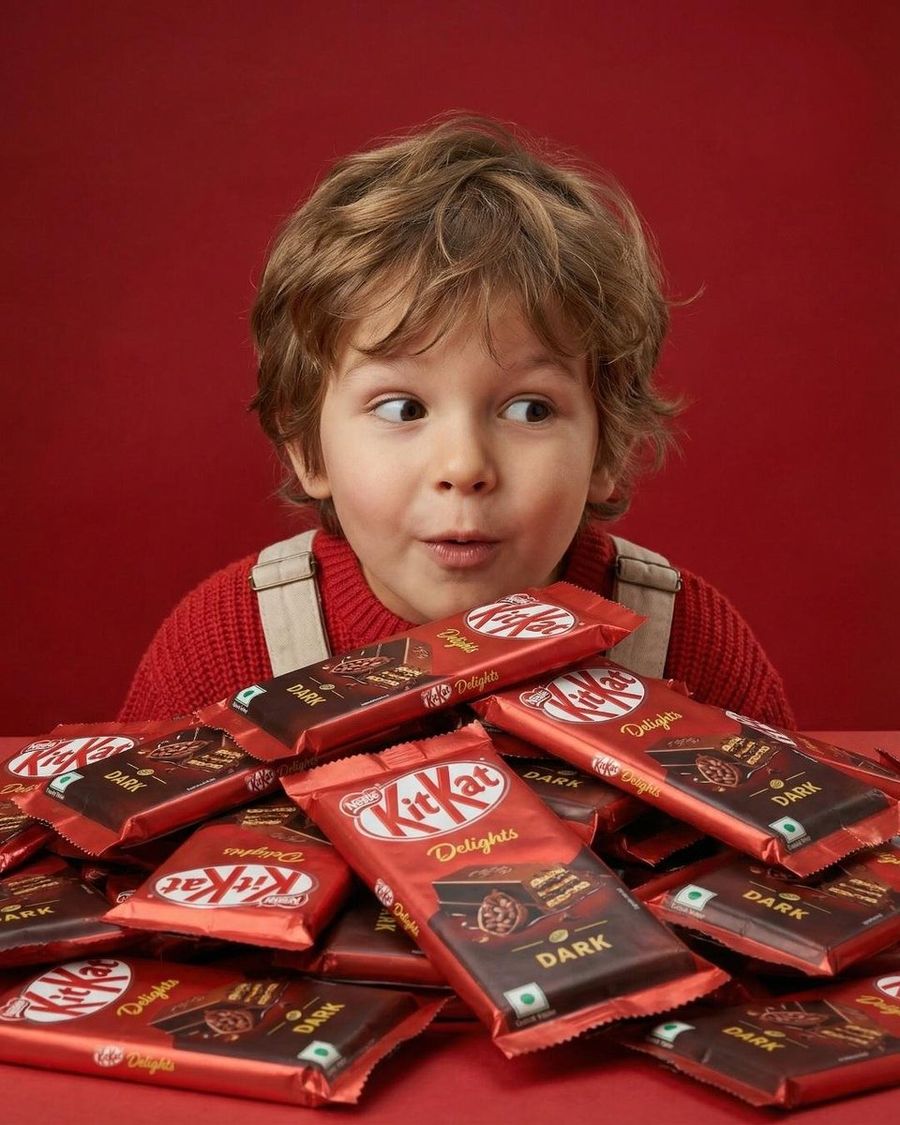 Kitkat Dark Chocolate Product Advertisement — Nano Banana Pro image prompt example