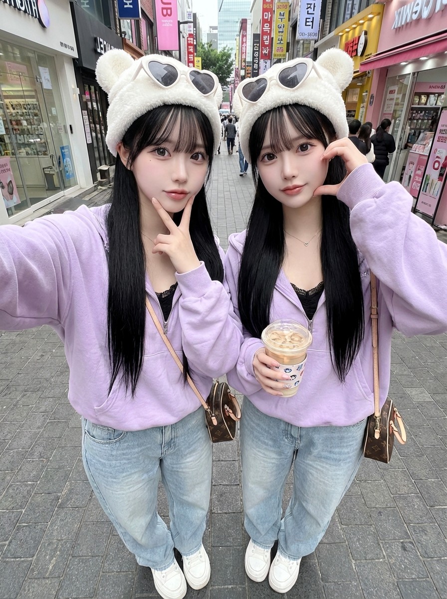 Korean Ulzzang Street Selfie Prompt Duo — Nano Banana Pro image prompt example