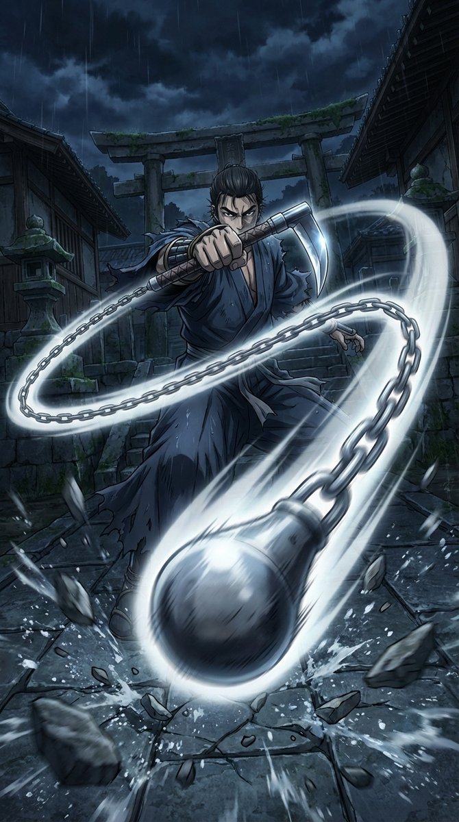 Kusarigama Warrior Dynamic Battle Scene Prompt — Nano Banana Pro image prompt example