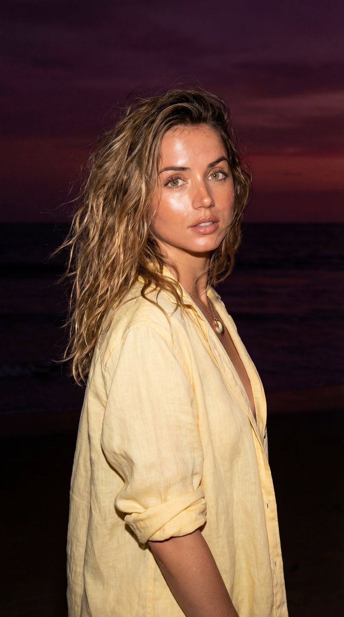 Late Night Coastal Portrait With Flash And Sunset Glow — Nano Banana Pro image prompt example