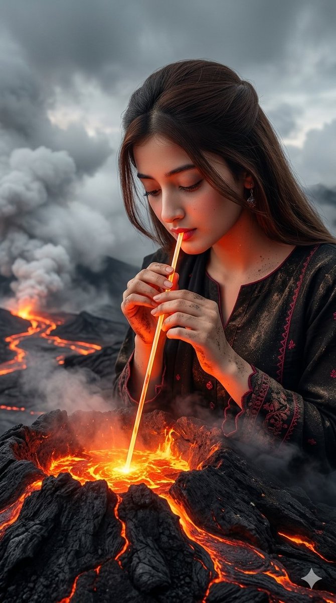 Lava Drinking Volcano Portrait — Nano Banana Pro image prompt example