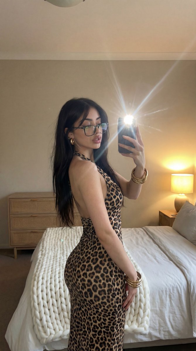 Leopard Print Mirror Selfie Prompt — generated with Nano Banana Pro