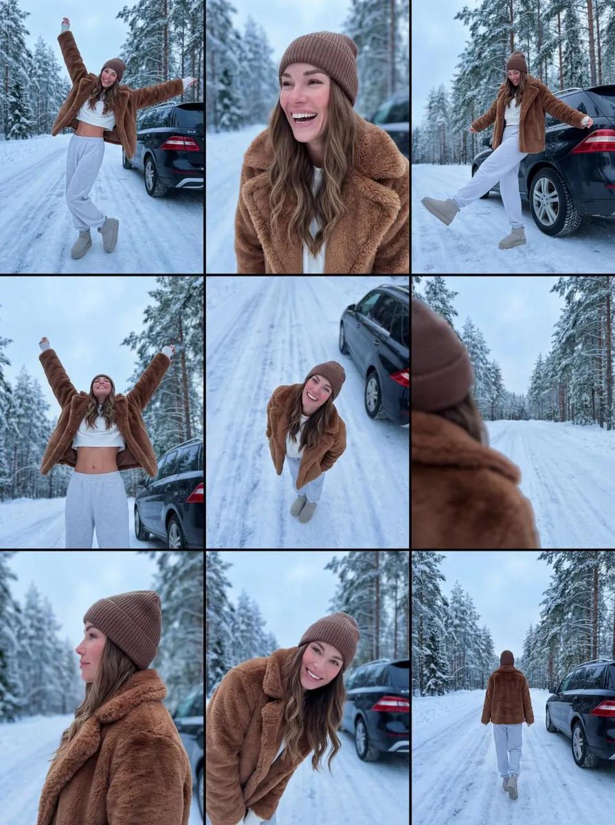 Lifestyle Collage Of Woman In Winter Forest — Nano Banana Pro image prompt example
