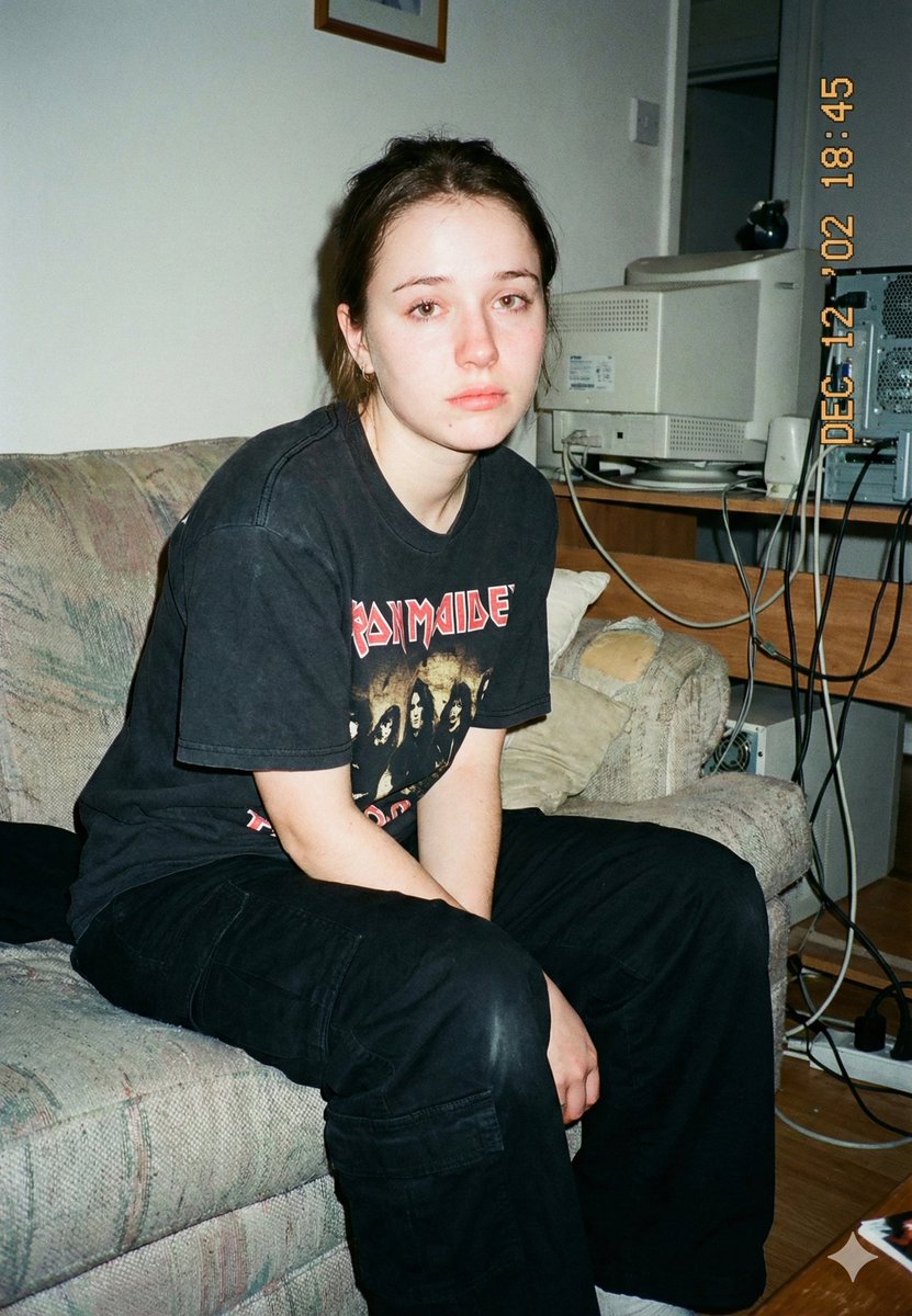 Lo Fi Candid Portrait With Direct Flash Early 2000s Aesthetic — Nano Banana Pro image prompt example
