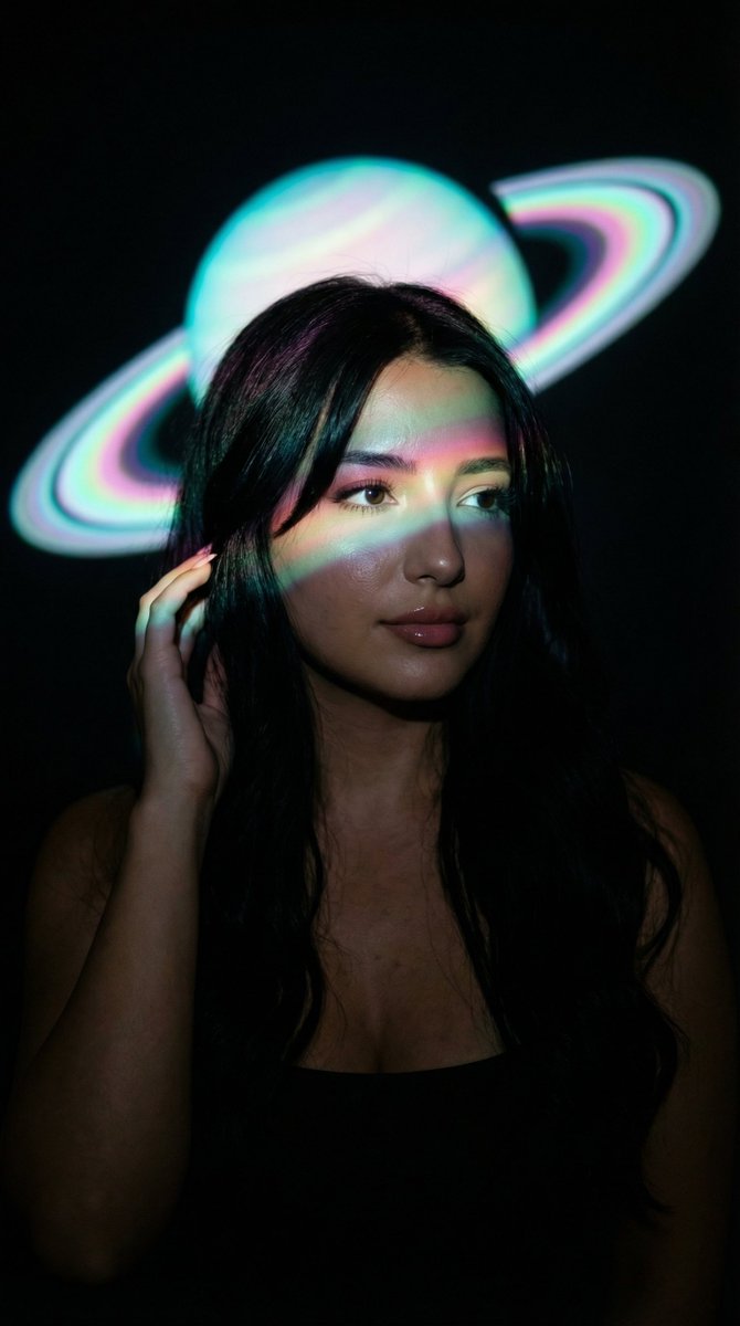 Low Key Saturn Projection Portrait — Nano Banana Pro image prompt example