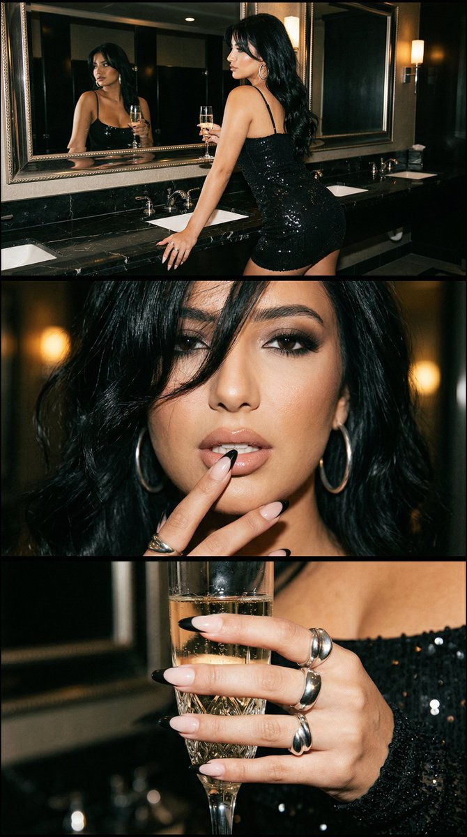 Luxury Beauty Nightlife Triptych With Identity Lock — Nano Banana Pro image prompt example