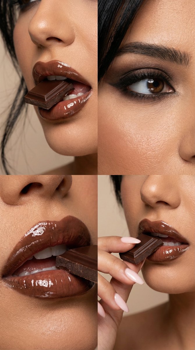 Luxury Editorial Beauty Macro Series With Chocolate — Nano Banana Pro image prompt example