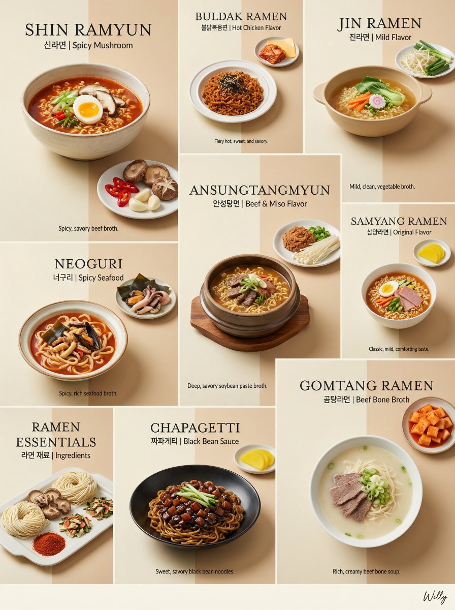 Luxury Minimalist Bento Grid Of Korean Ramen Collection — Nano Banana Pro image prompt example