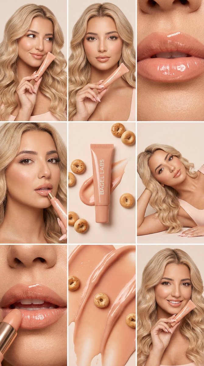 Luxury Peach Lip Campaign 3x3 Grid — Nano Banana Pro image prompt example