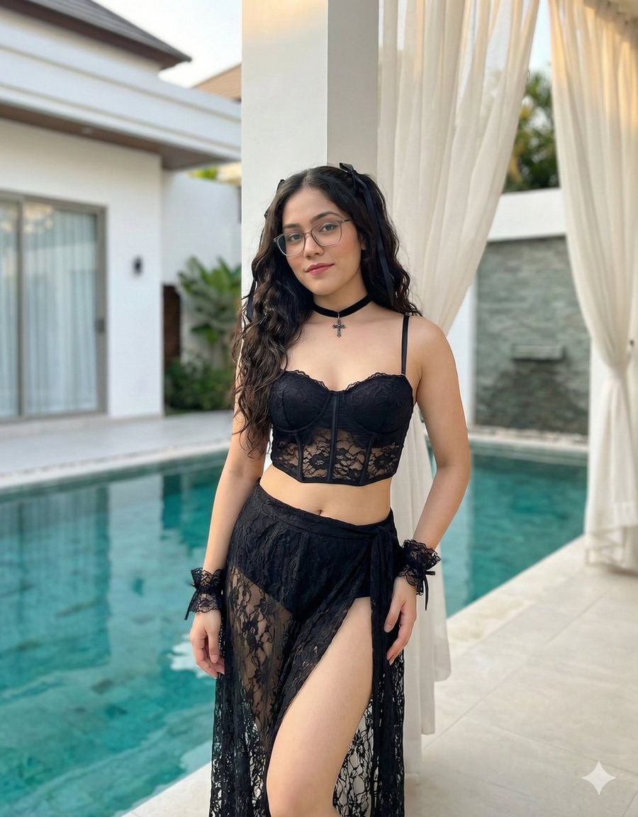 Luxury Poolside Gothic Misa Amane Cosplay Editorial — Nano Banana Pro image prompt example