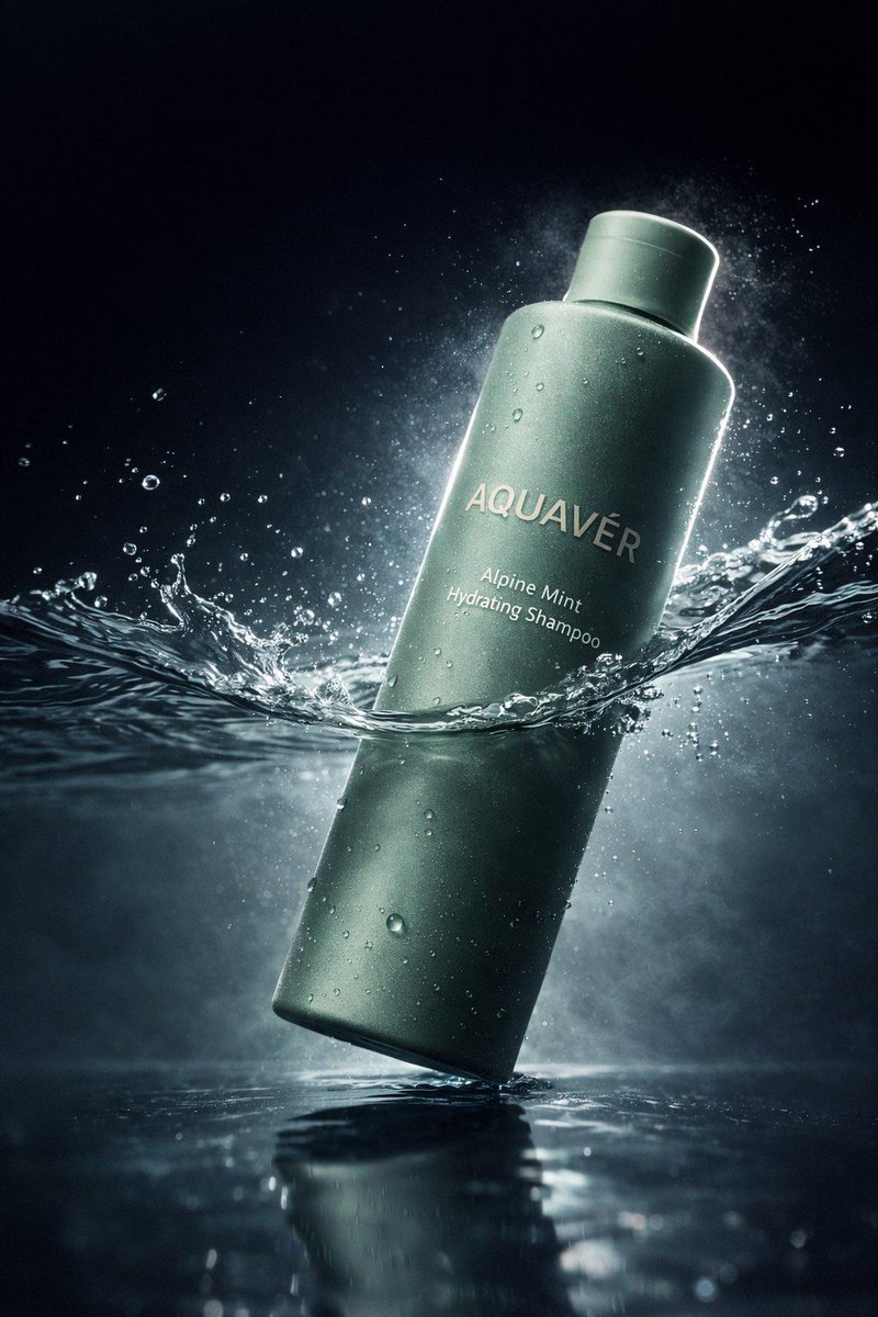 Luxury Shampoo Bottle Splash Commercial — Nano Banana Pro image prompt example