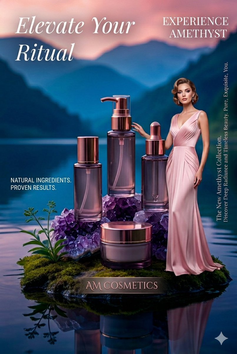 Luxury Skincare Amethyst Geode Photography — Nano Banana Pro image prompt example