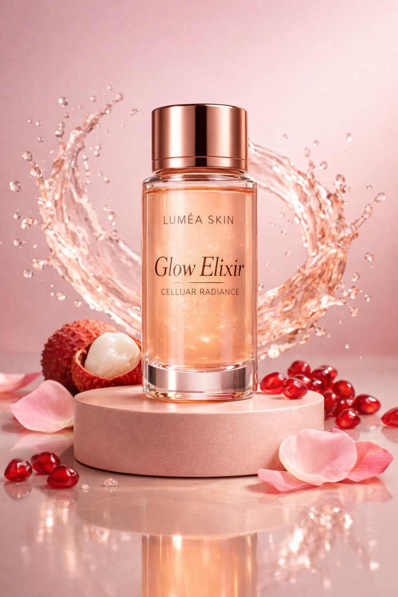 Luxury Skincare Commercial Photography Glow Elixir — Nano Banana Pro image prompt example