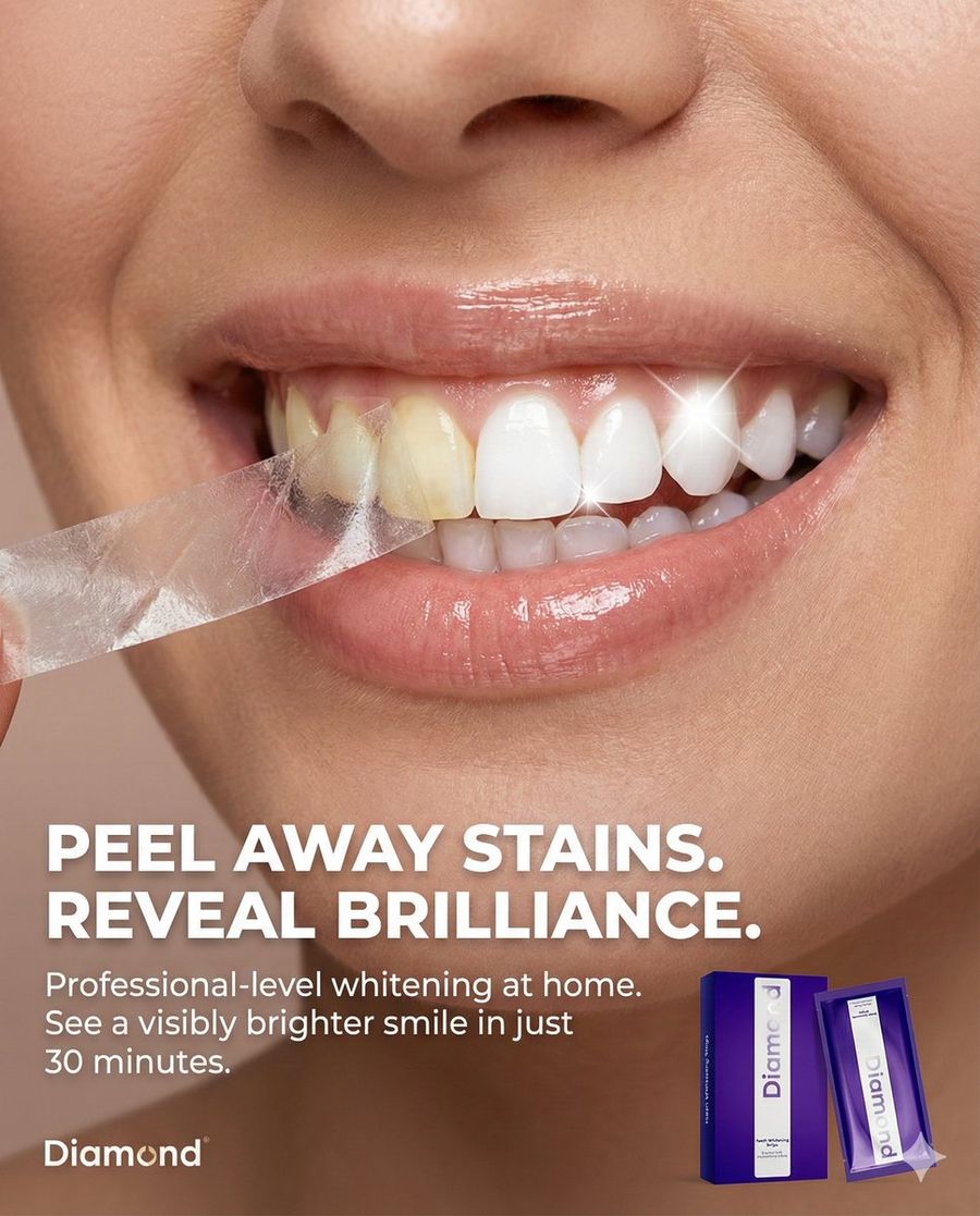 Macro Beauty Ad For Teeth Whitening Strips With Peeling Effect — Nano Banana Pro image prompt example