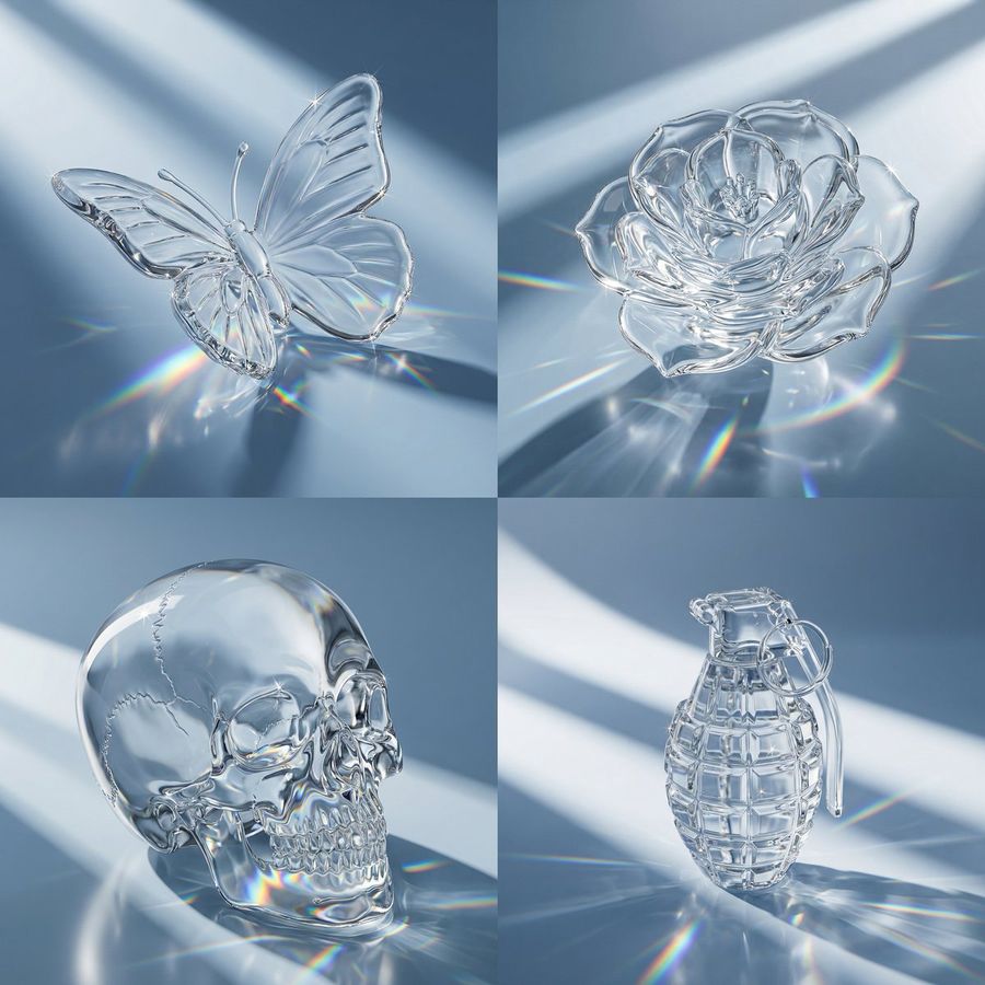 Macro Hero Shot Of Optical Cast Glass Object With Caustics — Nano Banana Pro image prompt example
