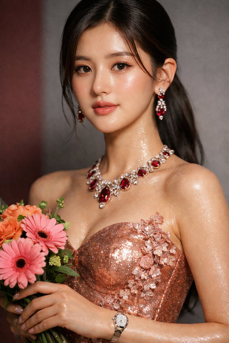 Macro Portrait Of Zhao Lushi In Sequined Gown — Nano Banana Pro image prompt example