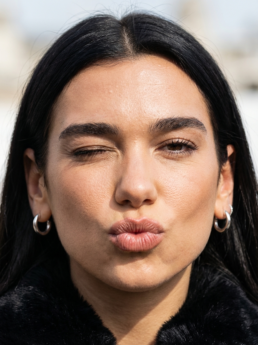 Macro Portrait With Wink And Pucker — Nano Banana Pro image prompt example