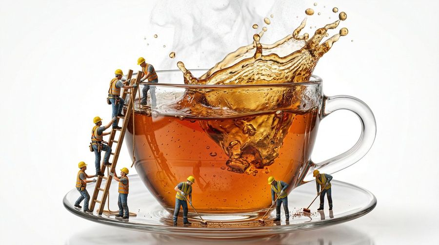 Macro Product Shot Of Teacup With Construction Workers — Nano Banana Pro image prompt example