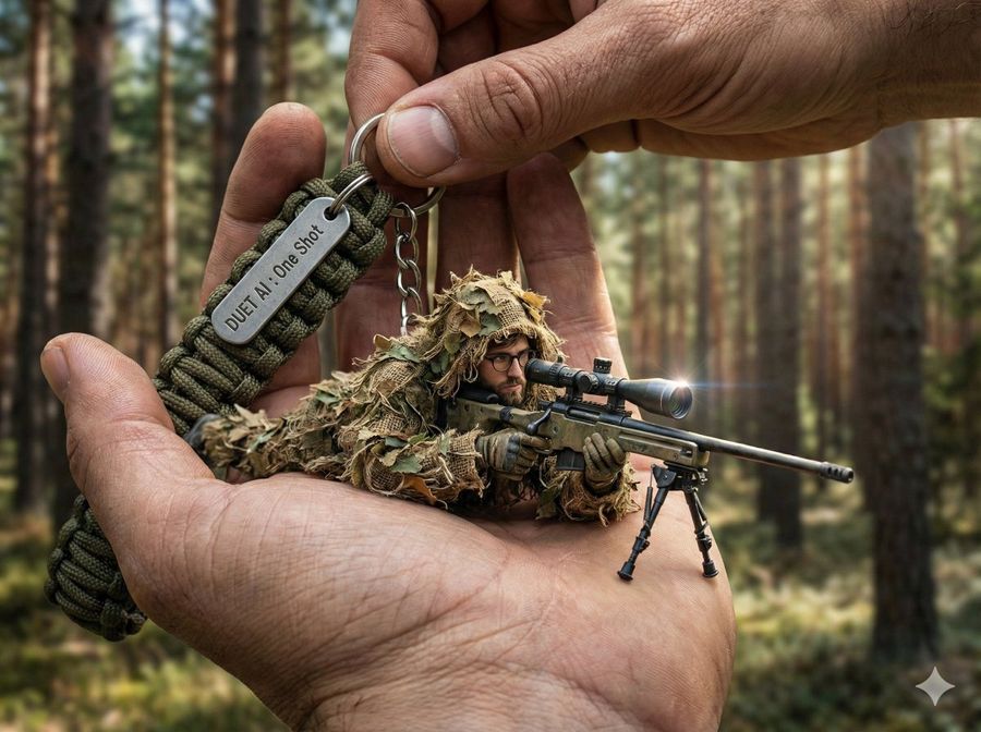 Macro Shot Of Miniature Sniper Scene — Nano Banana Pro image prompt example