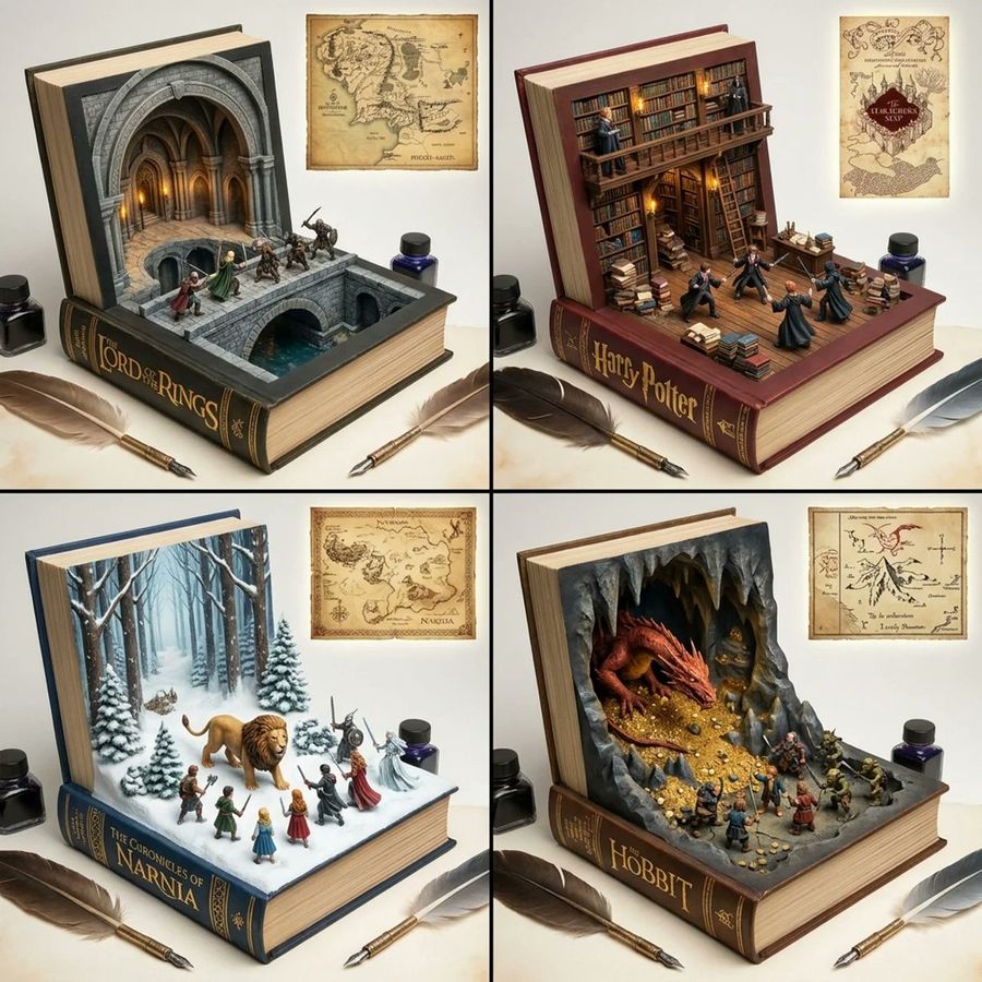 Magical Book Visualization Grid — Nano Banana Pro image prompt example