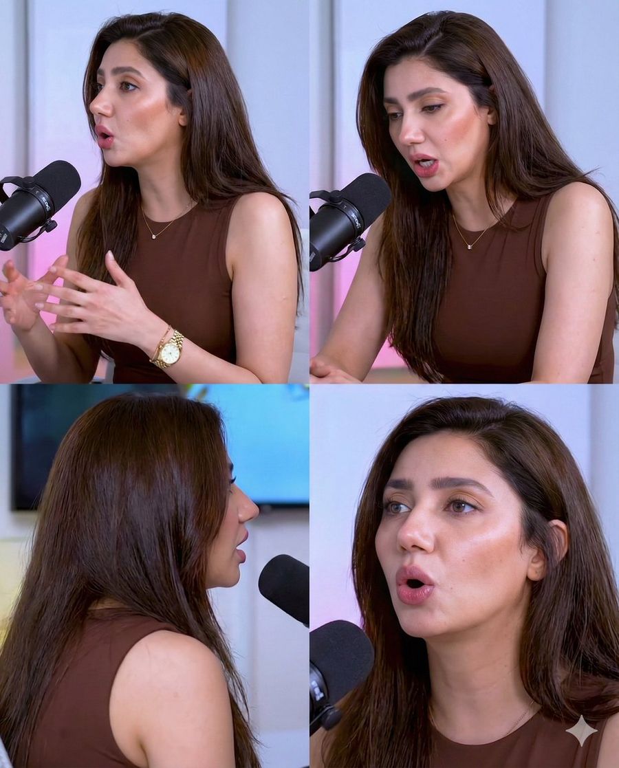 Mahira Khan 2x2 Collage Podcast Interview Prompt — Nano Banana Pro image prompt example