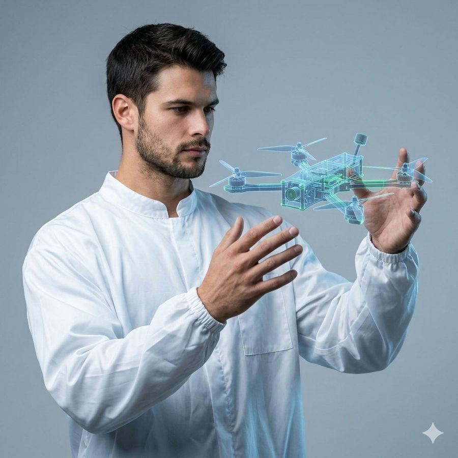 Man Holding Holographic Drone Prompt — Nano Banana Pro image prompt example