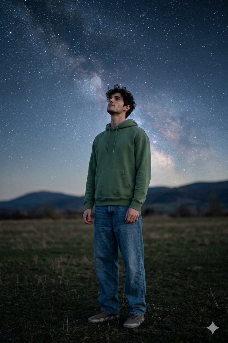 Man Under Starry Sky Cinematic Prompt — Nano Banana Pro image prompt example