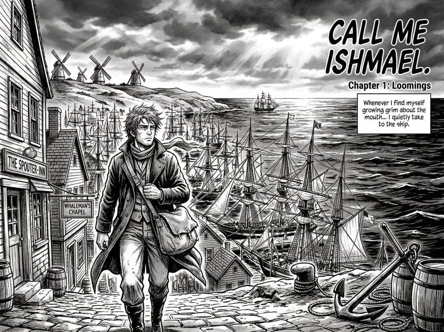 Manga Retelling Of A Novel Opening — Nano Banana Pro image prompt example