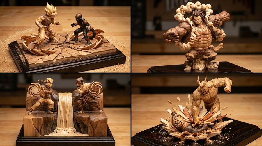 Manga Woodcraft Marquetry Art — Nano Banana Pro image prompt example