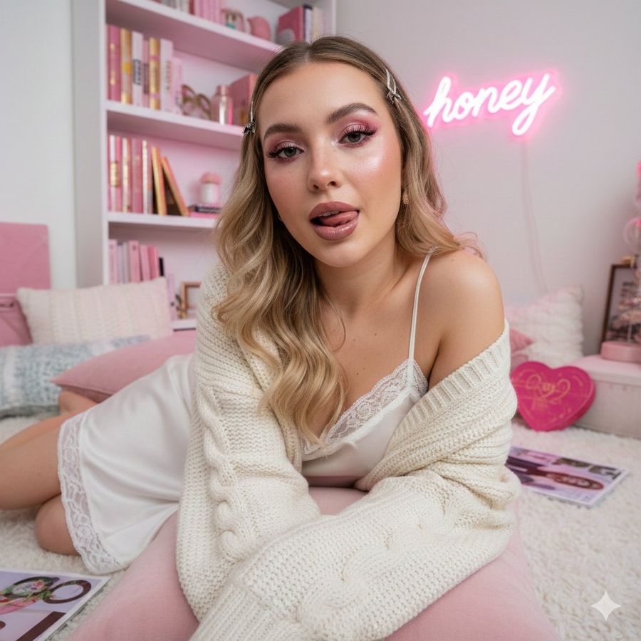 Maximalist Clean Girl Aesthetic Portrait With Blep Expression — Nano Banana Pro image prompt example