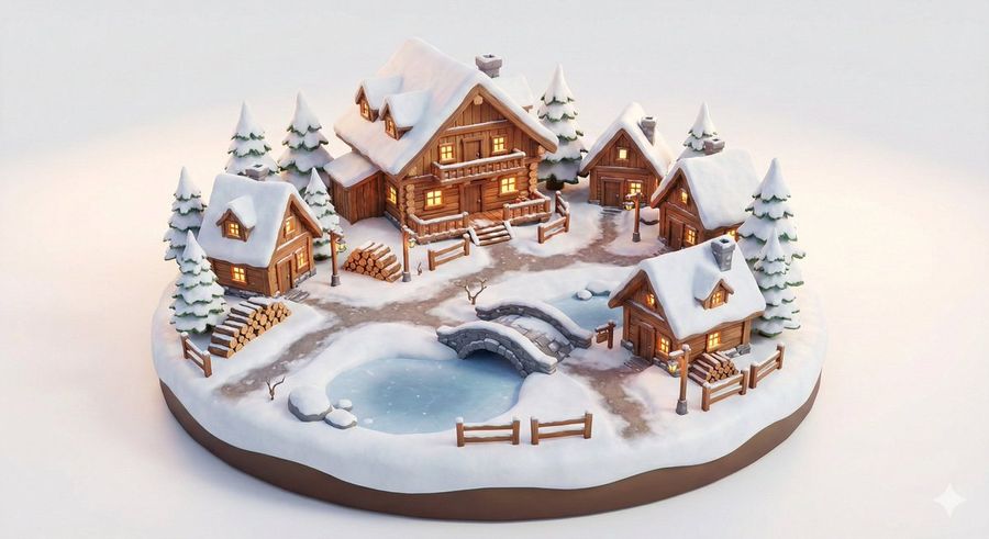 Miniature Alpine Mountainside Village Scene — Nano Banana Pro image prompt example