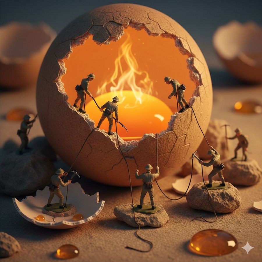 Miniature Toy Soldiers On A Giant Eggshell — Nano Banana Pro image prompt example