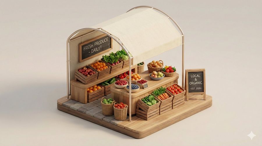 Minimal 3d Isometric Urban Retail Kiosk Diorama — Nano Banana Pro image prompt example