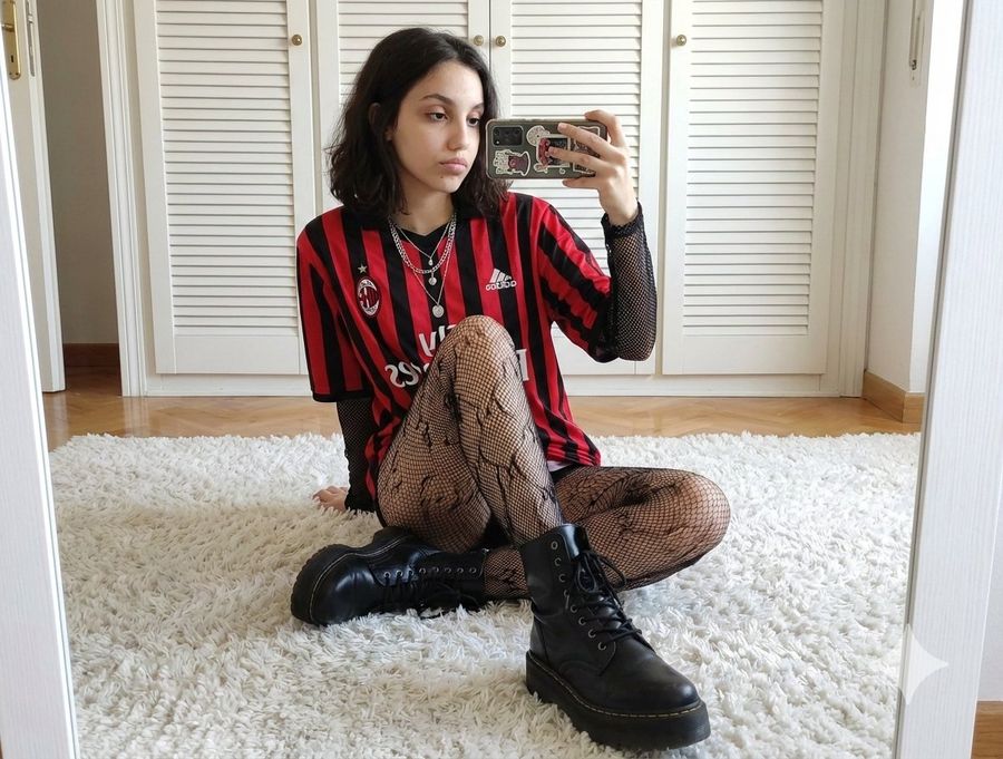 Mirror Selfie Prompt Sports Jersey And Fishnets — Nano Banana Pro image prompt example