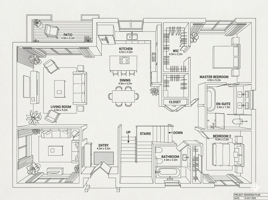Modern Home Interior Architectural Blueprint Prompt — Nano Banana Pro image prompt example