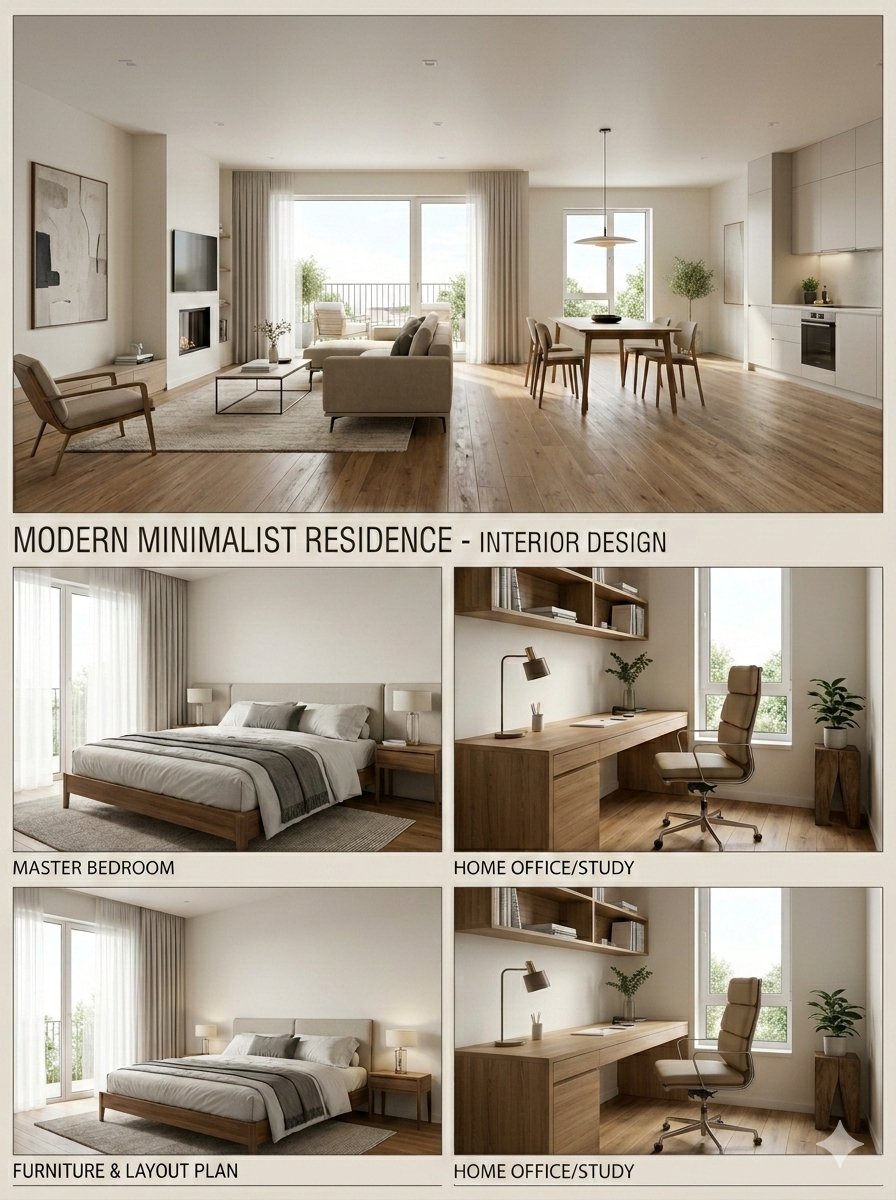 Modern Minimalist Interior Design Presentation Board — Nano Banana Pro image prompt example