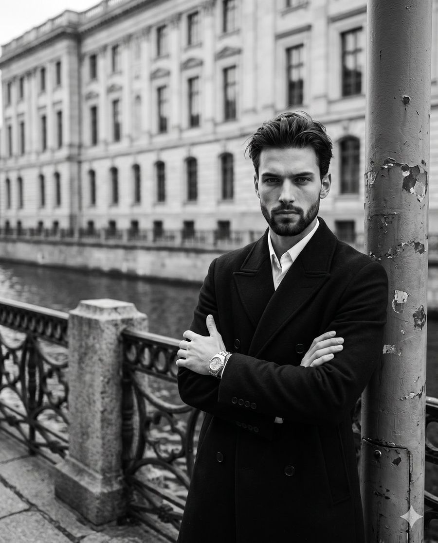 Monochromatic Male Portrait Film Noir — Nano Banana Pro image prompt example