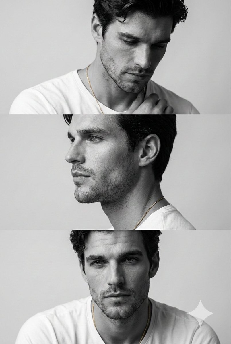 Monochrome Fashion Editorial Triptych Of Young Man — Nano Banana Pro image prompt example