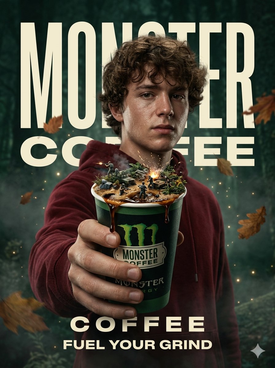 Monster Energy Coffee Surreal Ad — Nano Banana Pro image prompt example