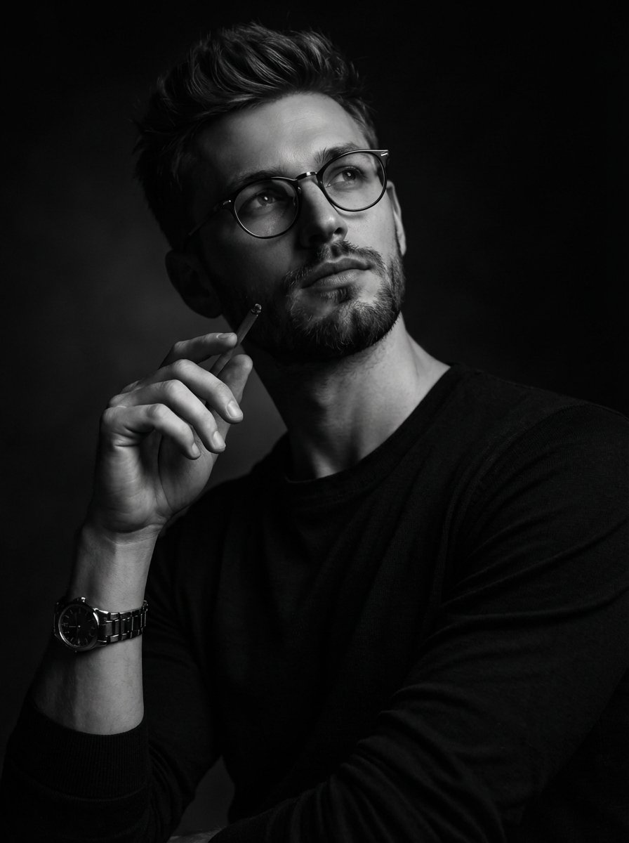Moody Black And White Fine Art Portrait — Nano Banana Pro image prompt example