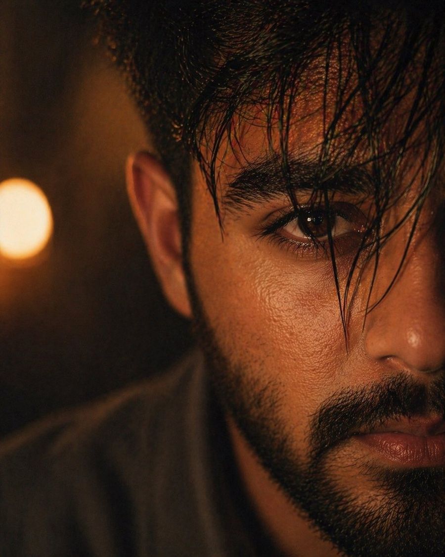 Moody Cinematic Close Up Male Portrait — Nano Banana Pro image prompt example