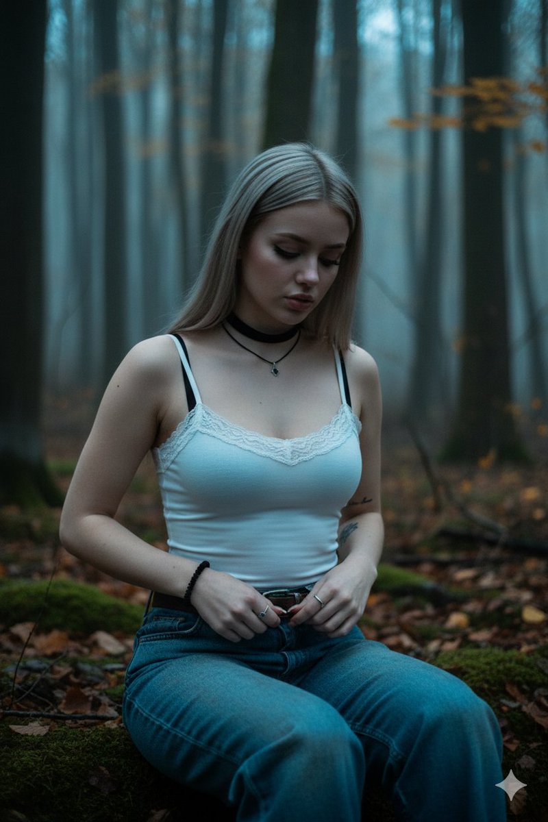 Moody Emogoth Portrait In Autumn Woodland With Identity Preservation — Nano Banana Pro image prompt example