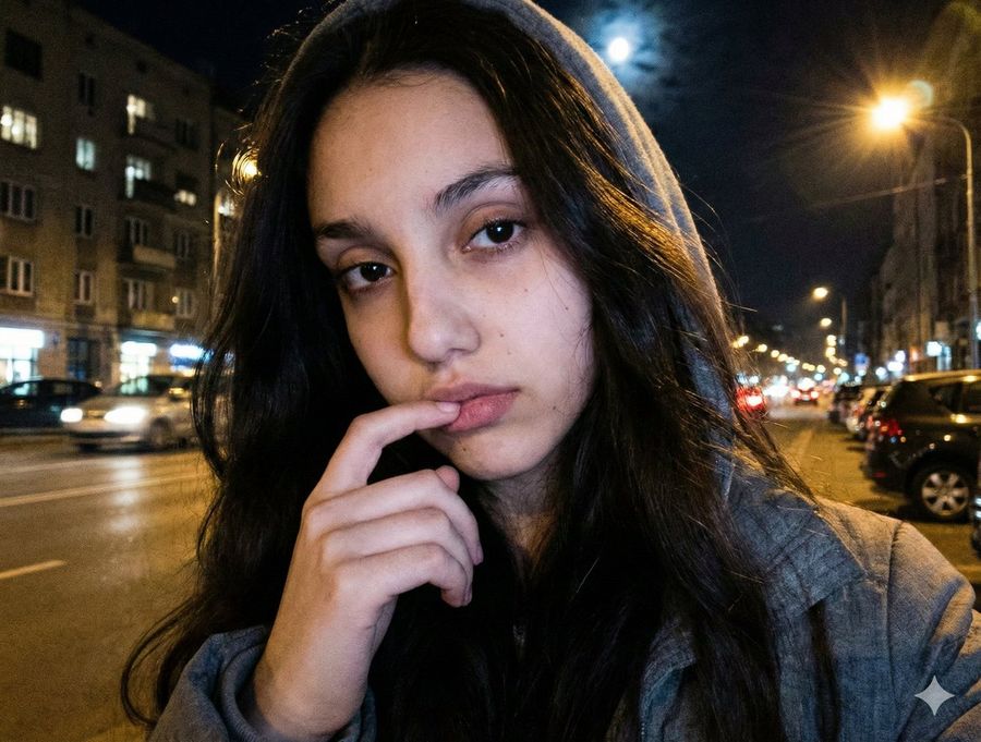 Moody Nighttime Urban Selfie Prompt — Nano Banana Pro image prompt example
