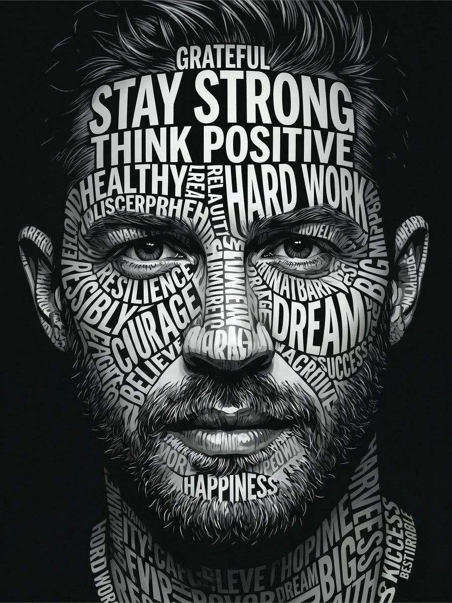 Motivational Typography Face Portrait — Nano Banana Pro image prompt example