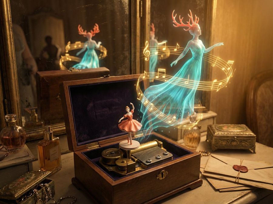 Music Box Emergence Transformation — Nano Banana Pro image prompt example
