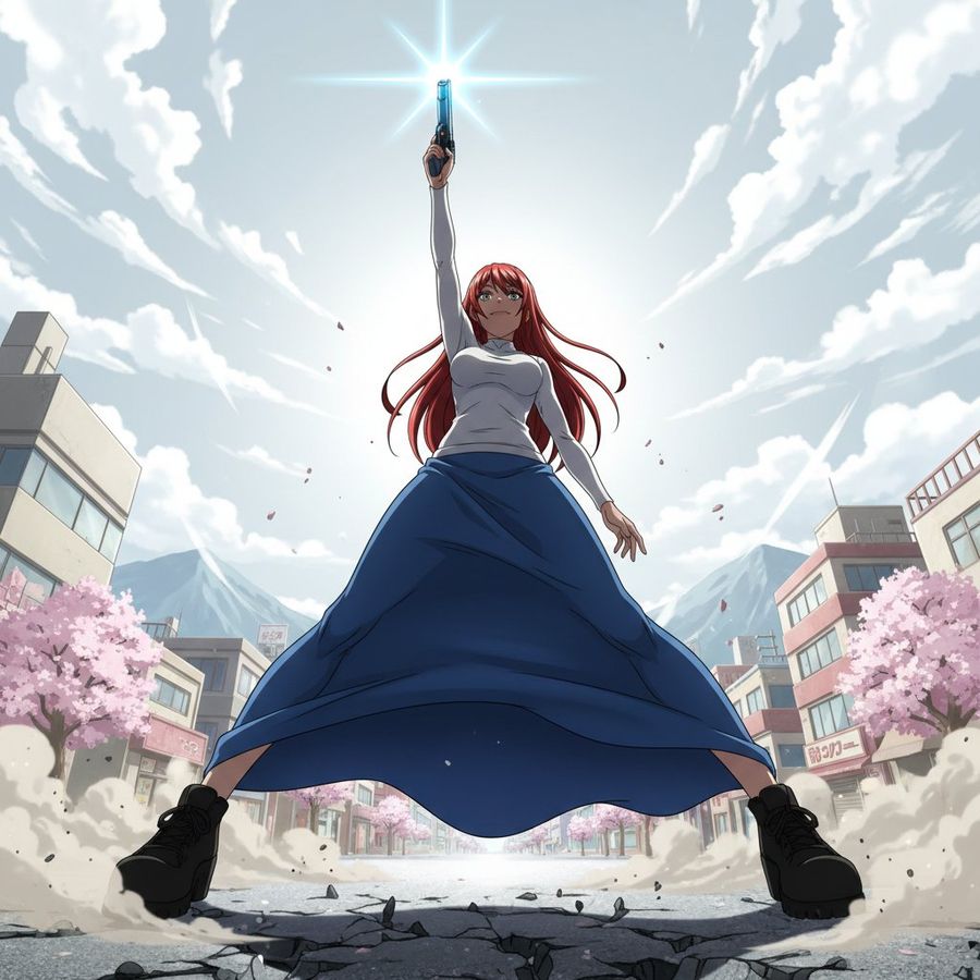 Nano Banana Prompt For Heroic Low Angle Pose With Beam Weapon — Nano Banana Pro image prompt example