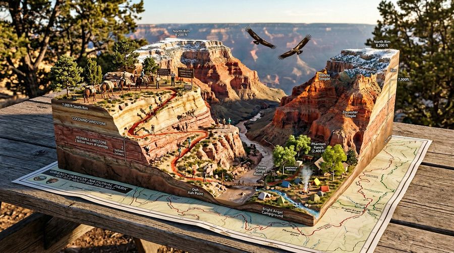 National Park Trail Map Miniature Ecosystem Diorama — Nano Banana Pro image prompt example