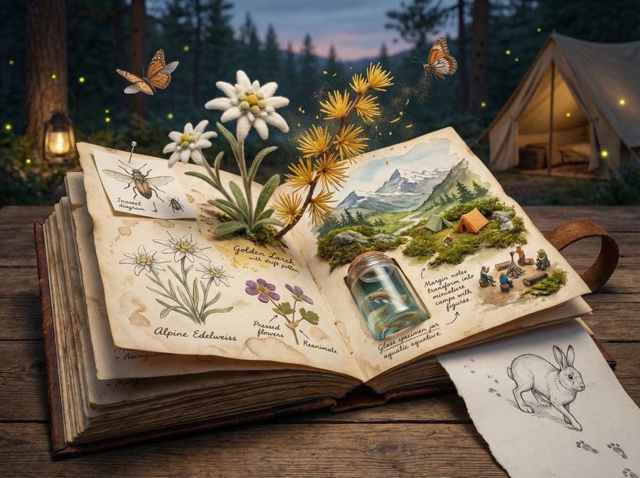 Naturalist Field Journal Ecosystem Scene — Nano Banana Pro image prompt example