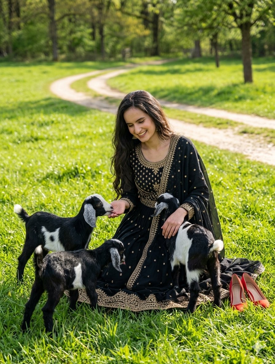 Nature Field Anarkali Dress Edit — Nano Banana Pro image prompt example